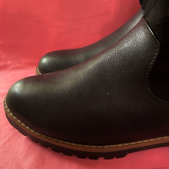 Nautica Boots Black Cream Faux Leather Suede Shearling Women 9.5 Men 8 Cozy Chic - Picture 9 of 13